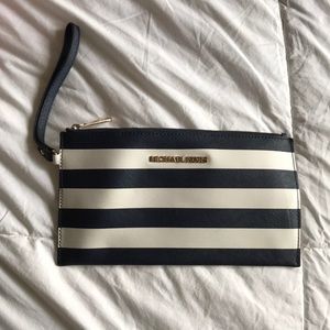 Navy & white striped MK wristlet